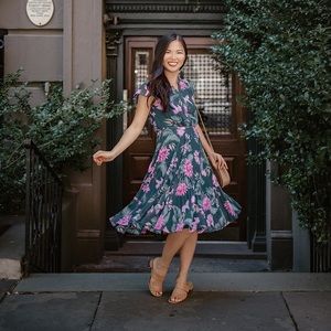 Teal and pink floral dress